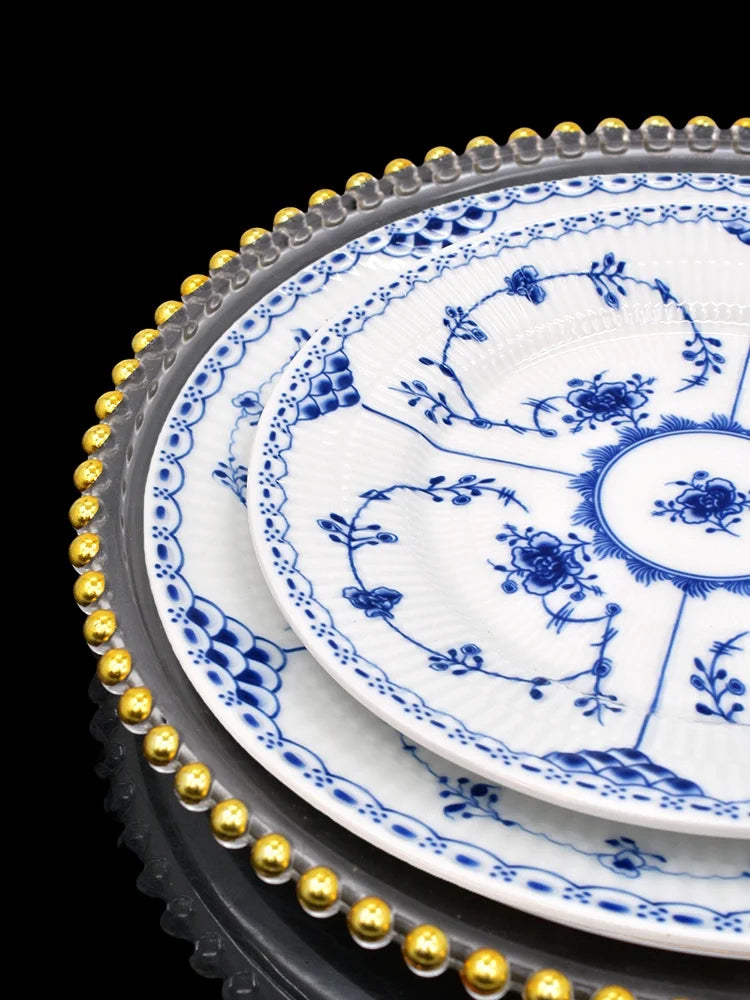 Juego de vajilla de porcelana blanca de Jingdezhen con diseño de hierba Tang azul y blanca, plato llano para uso doméstico, t...