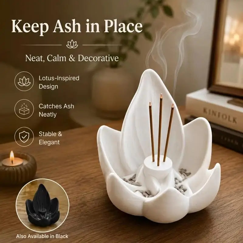 Porta incienso creativo en forma de loto, un artículo decorativo para el hogar que ayuda a regular las emociones y purificar el aire, facilitando el sueño.
