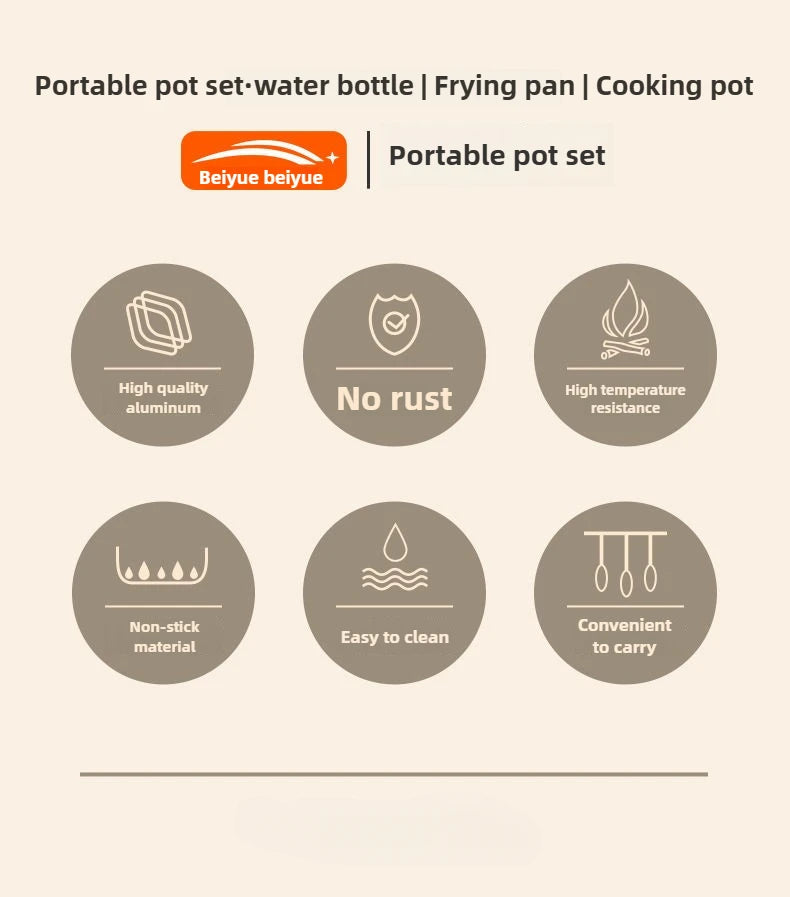 Utensilios de cocina para senderismo al aire libre, utensilios de cocina para acampar, tetera de agua hirviendo, equipo de sartén, olla portátil para acampar, juego combinado de suministros