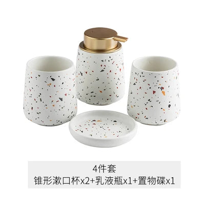 Dispensadores de jabón portátiles de cerámica, botella de líquido para lavar las manos, botella de loción con patrón de terrazo, botella de jabón, dispensadores de jabón para Baño