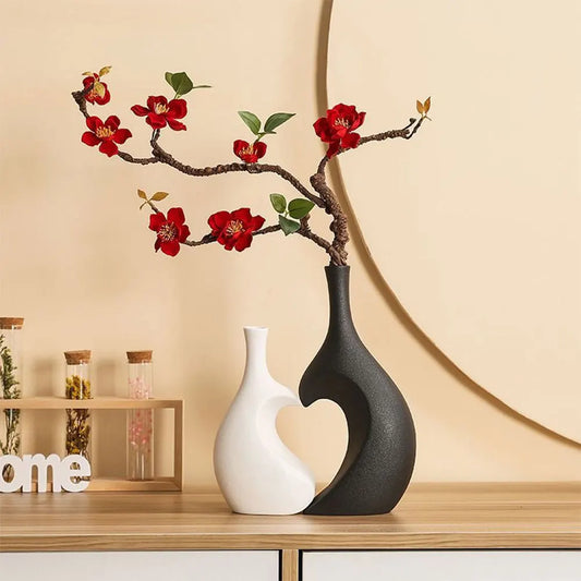 Jarrón de Cerámica en Forma de Corazón 2026, Último Modelo Nórdico, Jarrón Negro para Flores, Decoración Elegante para Escritorio, Jarrón de Forma Irregular, Decoración para el Hogar