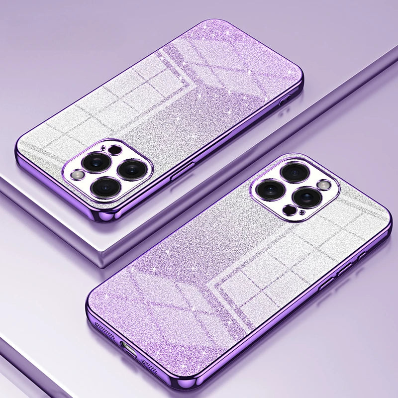 Funda Brillante Electrochapada para iPhone 17 Air 16 16E 15 14 13 12 Mini 11 Pro Max XS X XR SE 2 3 7 8 Plus, Cubierta Trasera de TPU Suave