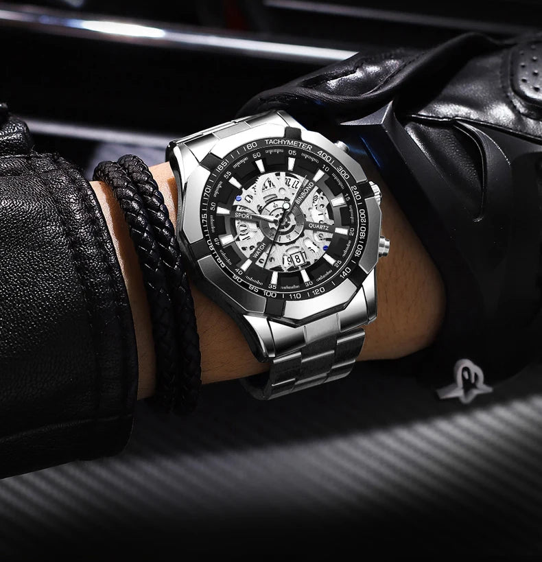 Relojes BINBONG de negocios para Hombre, Reloj de cuarzo luminoso con calendario resistente al agua para Hombre, Reloj de acero inoxidable para Hombre