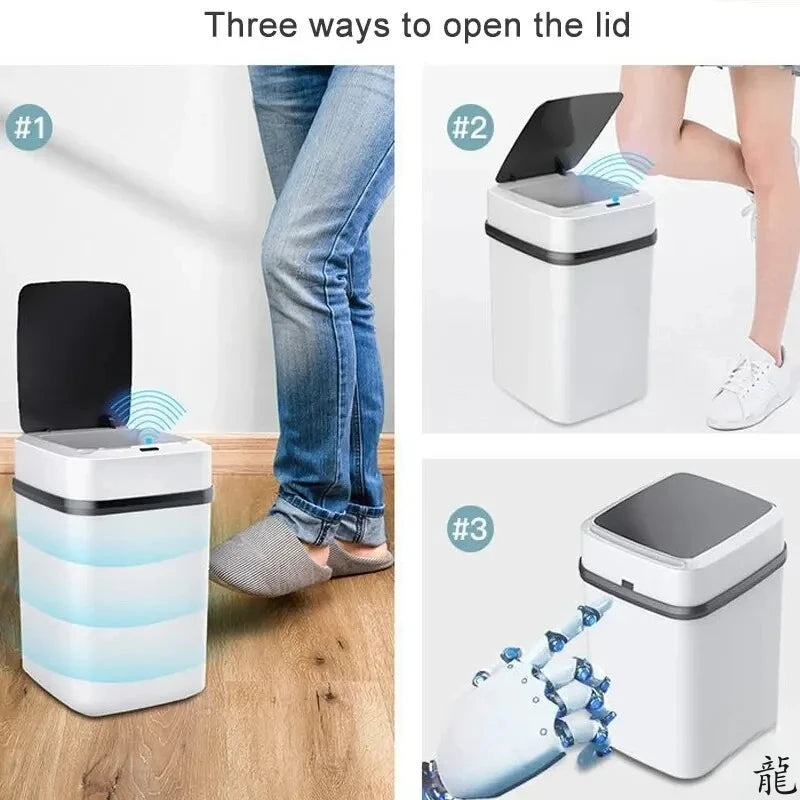 Cubo de basura inteligente de 13L para cocina y baño, con sensor táctil para inodoro