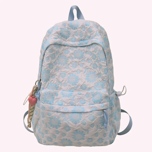 Mochila de nailon con flores para mujer, mochilas escolares ligeras con colgante, mochilas para ordenador portátil, mochila para libros para secundaria y preparatoria