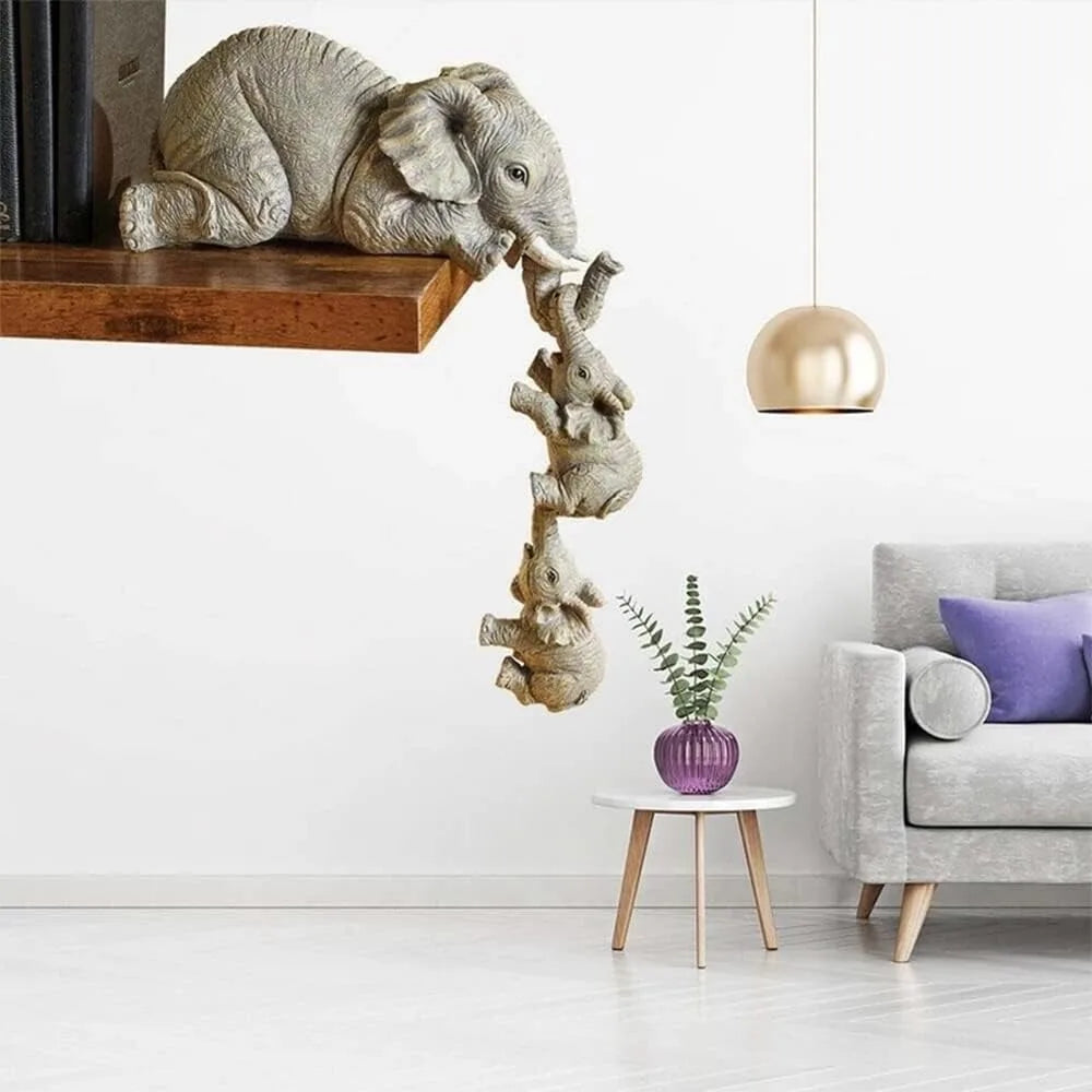 3 Figuras de Elefante Madre y Crías – Decoración para Chimenea, Resina, Accesorio para Colgar en Estantes