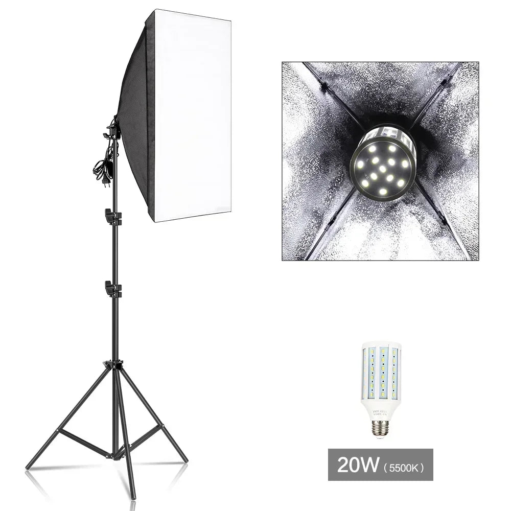Kit de iluminación Softbox de 20-135W, lámpara LED de fotografía de 50x70CM, equipo profesional de sistema de luz continua para estudio fotográfico
