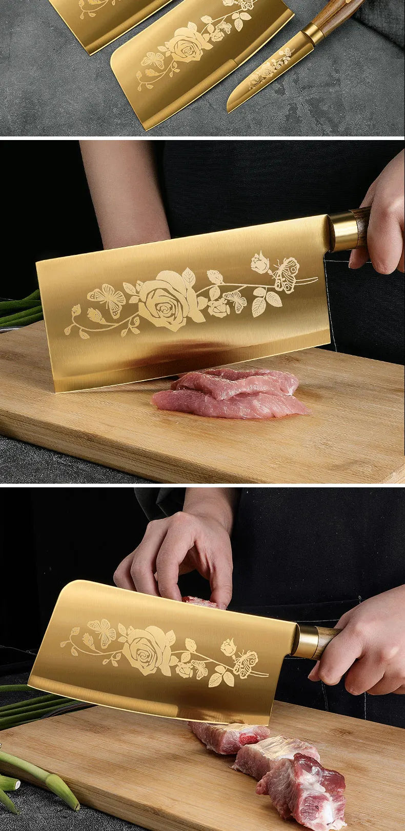 Juego de Cuchillos de Cocina de 4 Piezas con Diseño de Rosa Dorada, Cuchillo de Chef de Acero Inoxidable de Lujo para Cocinar, Herramientas de Cocina Profesionales Afiladas