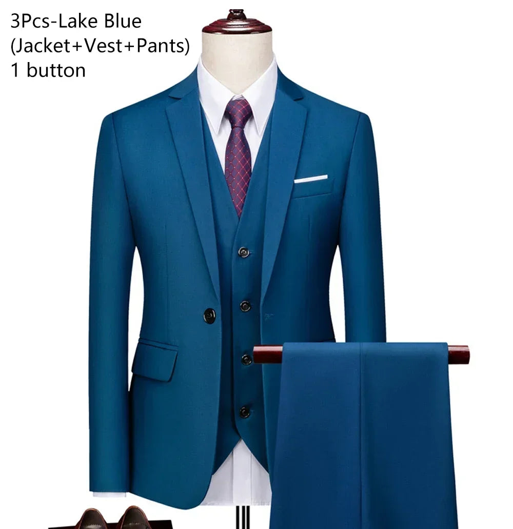 Trajes para hombre, conjunto de 3 piezas, moda elegante para boda, chaquetas completas clásicas, chaleco, pantalones, Blazers, traje Formal 2025