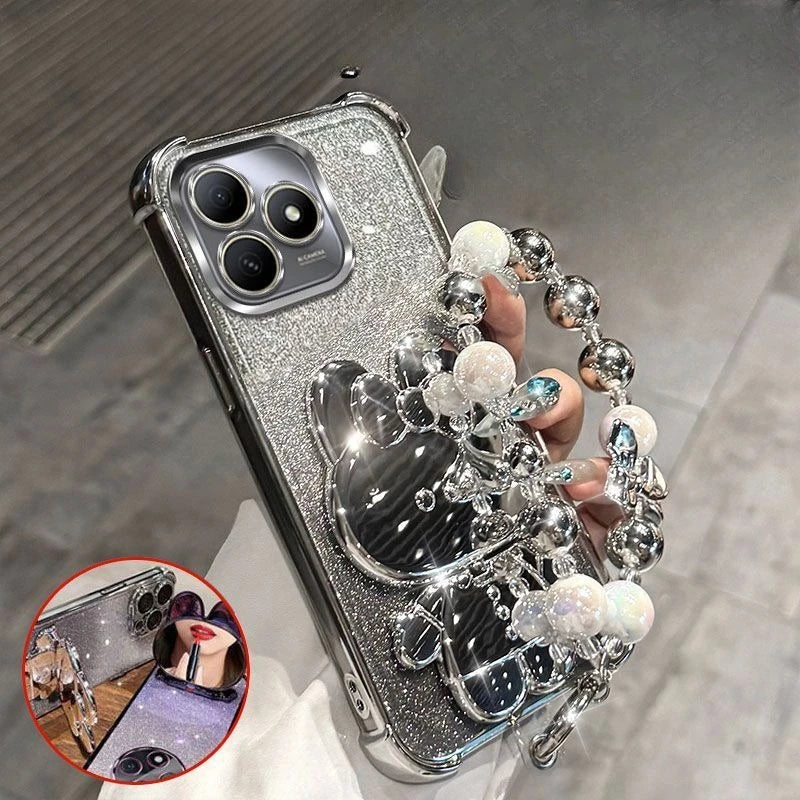 Funda de teléfono con soporte de espejo de conejo para Honor 400 pro 300 200 90 70 Lite X9C X9B con pulsera carcasa acolchada de Airbag de cuatro esquinas