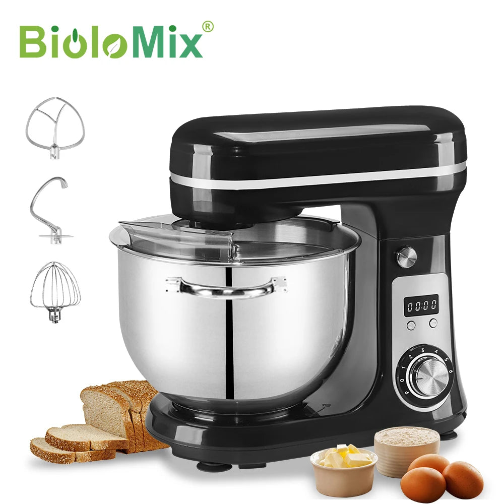BioloMix Batidora de pie para alimentos de cocina, licuadora, motor silencioso, batidor de huevos y crema, amasadora de masa, 6 velocidades, 1200 W, 6 L, CC