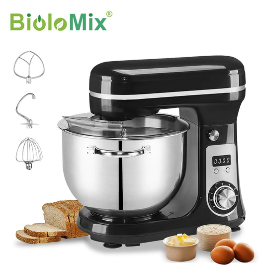 BioloMix Batidora de pie para alimentos de cocina, licuadora, motor silencioso, batidor de huevos y crema, amasadora de masa, 6 velocidades, 1200 W, 6 L, CC