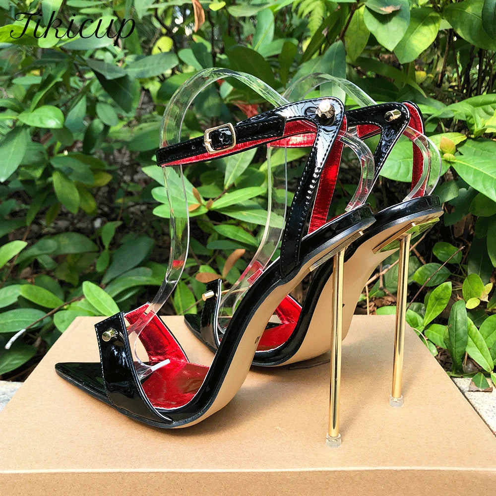 Zapatos de tacón de aguja para mujer, tacones altos de Metal de 12cm, sandalias sexis con correa en el tobillo y punta puntiaguda, modelo fetiche SM Man Drag Queen, zapatos Unisex