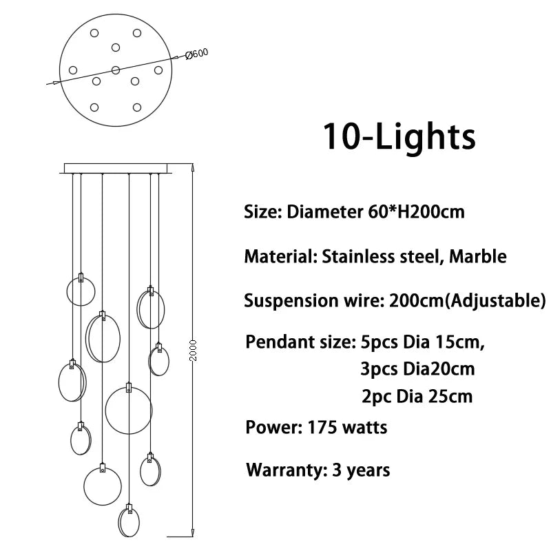 Luces colgantes largas modernas, lámpara colgante de cristal de mármol para escalera de lujo, decoración para sala de estar, accesorio de iluminación Led de piedra para Villa