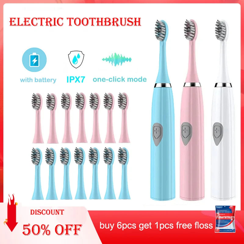 Cepillo de dientes eléctrico para adultos, cerdas suaves DuPont, batería portátil, IPX7, resistente al agua, inteligente, eficaz, cuidado bucal