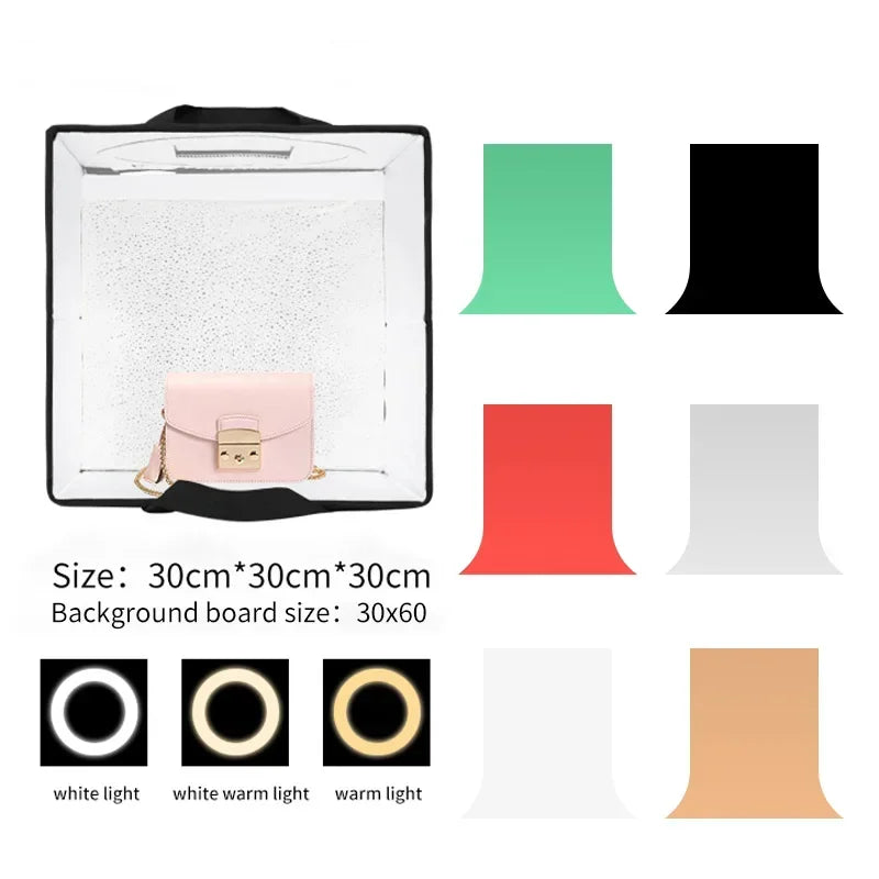 Caja de estudio fotográfico, caja de luz portátil para disparar en mesa, telón de fondo de PVC, tienda de fotografía, Softbox, conjunto de exhibición de 30/40/45/65/80cm