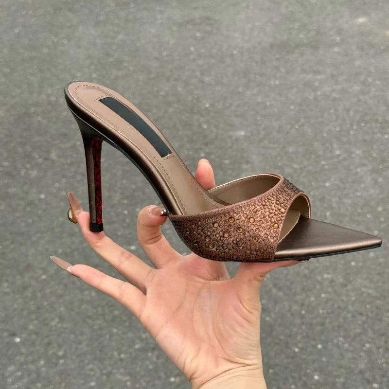 Yuejinlong - Sandalias de Tacón Alto con Punta Abierta y Pedrería, Elegantes para Fiestas y Bodas, Modelo 2026