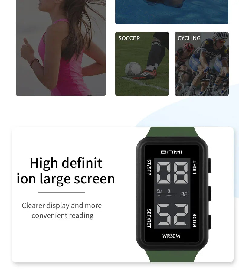 2025 Reloj electrónico deportivo rectangular para hombre, resistente al agua, alarma de luz nocturna, reloj Digital ligero y portátil para hombre