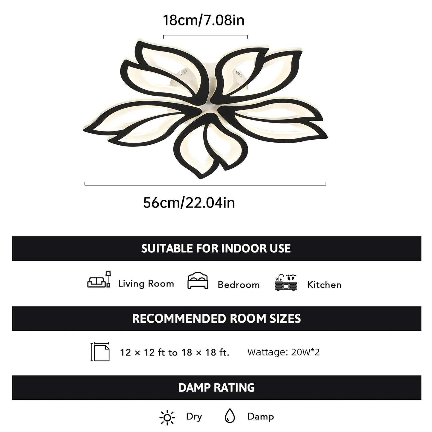 Lámpara de techo LED, lámpara de techo de hojas modernas, montaje empotrado para sala de estar, estudio, comedor, dormitorio