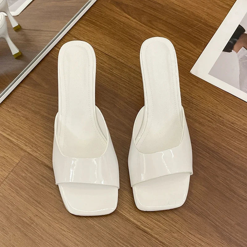 Sandalias de tacón alto para mujer, novedad de verano, moda con punta cuadrada y punta abierta, Sandalias de tacón alto negras cómodas e informales elegantes