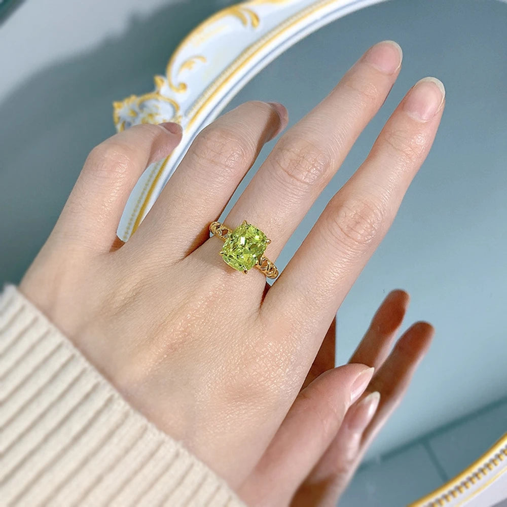 Wong Rain-Anillo de Plata de Ley 925 chapado en oro de 18K para mujer, anillo de joyería fina de boda con peridoto de 9x11MM, venta al por mayor