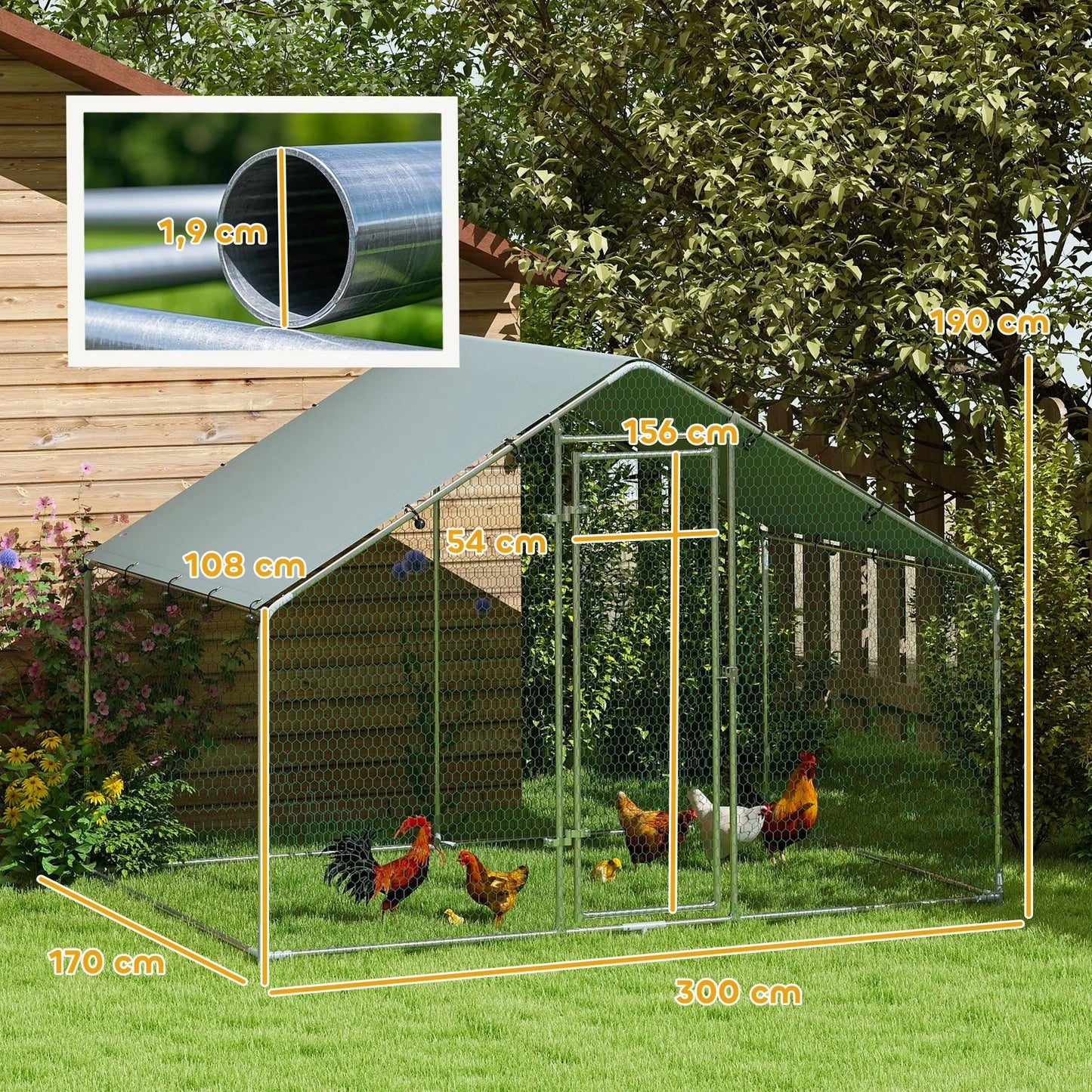 PawHut Gallinero para Exterior con Cubierta Anti-UV e Impermeable