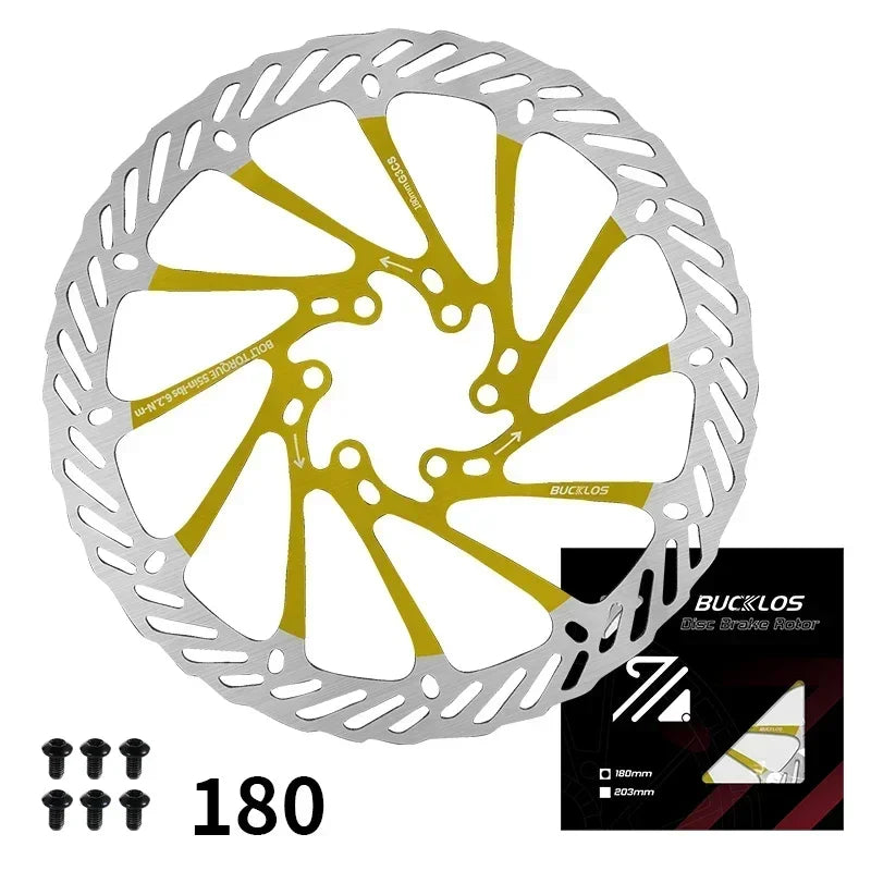 BUCKLOS-Rotor de freno de disco hidráulico ultraligero para bicicleta de montaña, disco de freno de bicicleta de carreras de carretera de montaña de 160/180/203mm con 6 pernos gratis