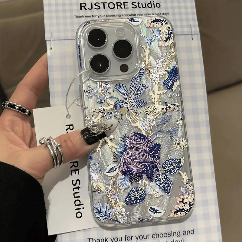 Funda de teléfono con flores artísticas Retro a la moda para iPhone 17 16 15 14 13 12 11 Pro Max XR XS MAX 7 8 PLUS INS cubierta láser a prueba de sacudidas