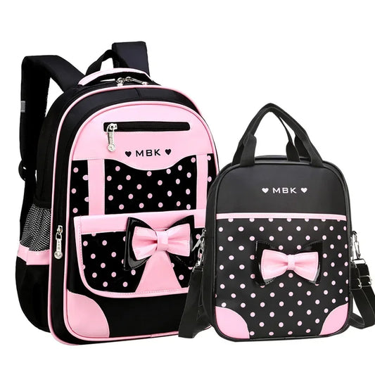 Mochila Escolar Ligera para Niñas de 6 a 12 Años, Linda Mochila con Lazo de Puntos, con Correas Acolchadas Ergonómicas
