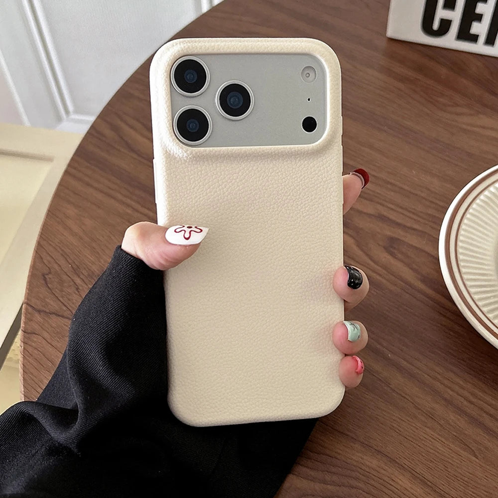 Funda de teléfono con textura de cuero de lujo para iPhone 17 Pro Max 17 Air 16 Plus 15 14 13 12 11 Pro Max, carcasa suave de TPU a prueba de golpes