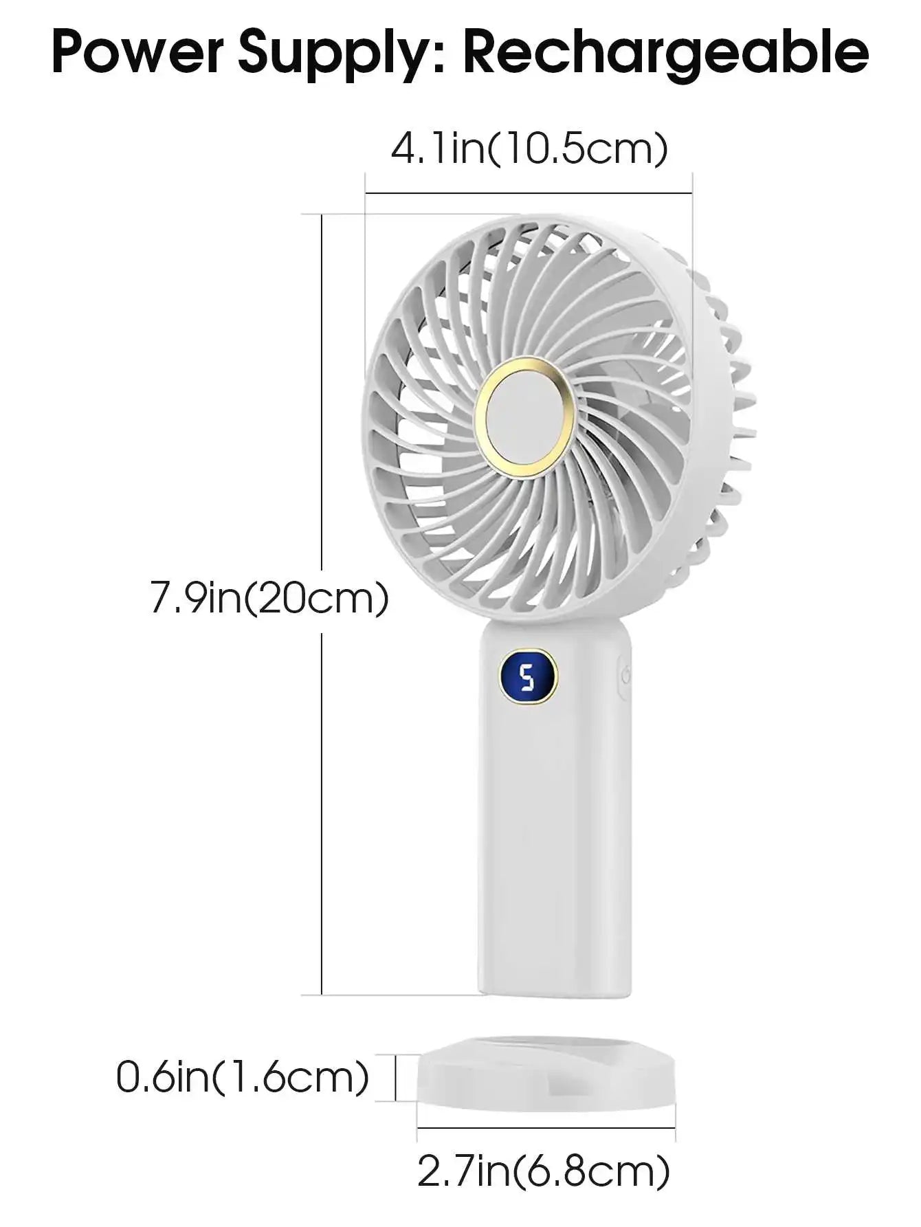 Ventilador portátil de mano, miniventilador recargable por USB, pantalla Digital, ajuste de 5 velocidades, adecuado para viajes, exteriores, oficina y hogar