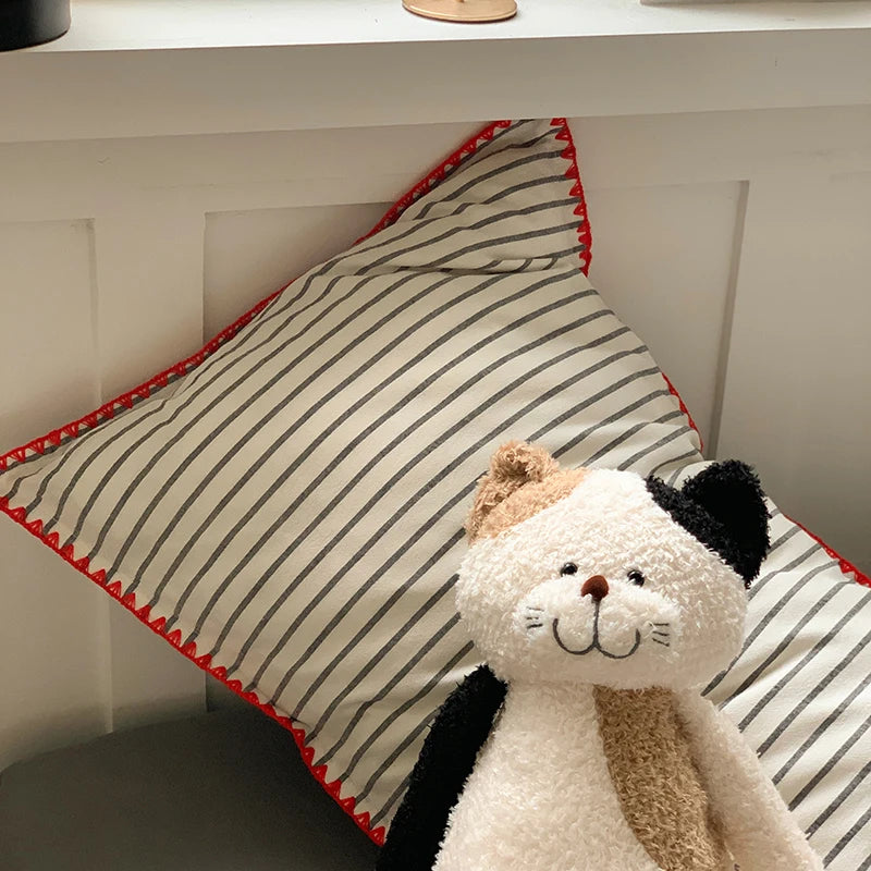 Juego de cama 100% de algodón a rayas, funda nórdica con funda de almohada, funda de edredón, tamaño King