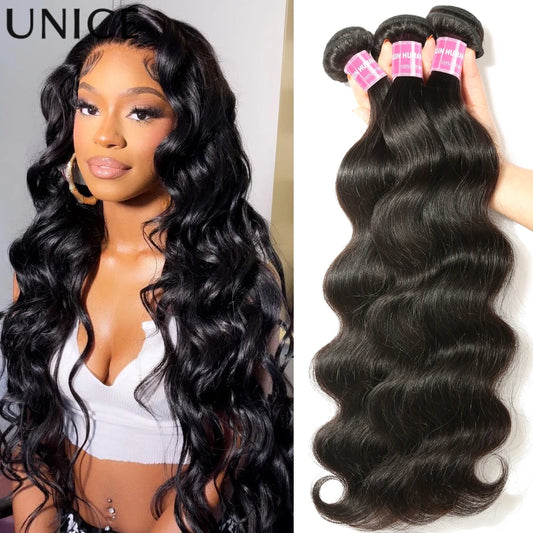 Mechones de cabello humano UNICE con ondas corporales, 8-30 pulgadas, 3/4 Uds., oferta de extensiones de cabello humano virgen de Color Natural, cosido en 100G por paquete