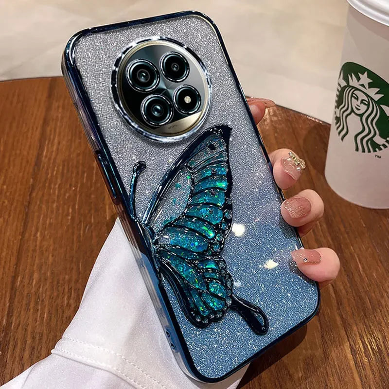Realme 14 Pro funda de teléfono mariposa soporte Shell para OPPO Realme 14 13 Pro Plus 12 11 Plus Note 60 C75 C67 C65 4G 5G funda con purpurina