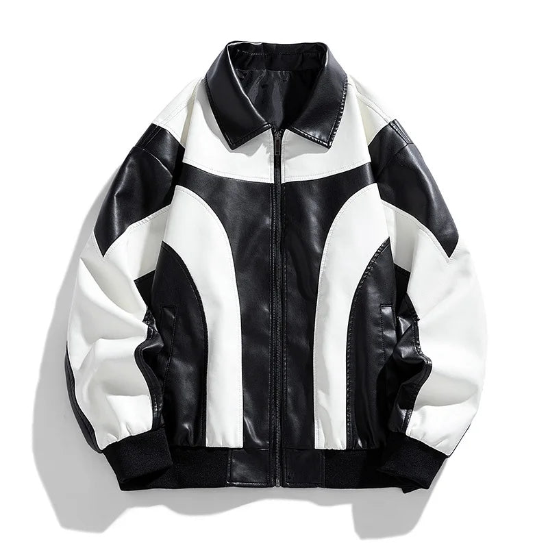 Chaqueta universitaria para hombre y mujer, chaqueta de béisbol de moda, manga de cuero, abrigo de motocicleta, botón rojo universitario, otoño