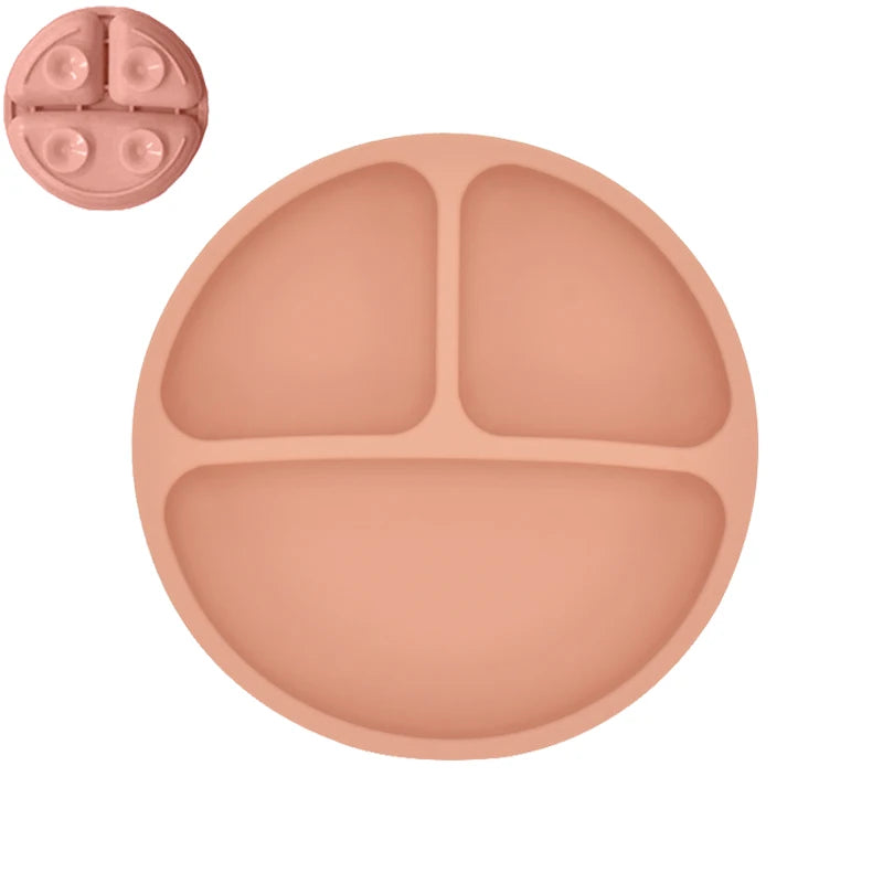 4 unids/set plato de comedor de silicona seguro para bebé, platos sólidos de dibujos animados para niños, juego de vajilla para bebé con cara sonriente, plato Retro para niños