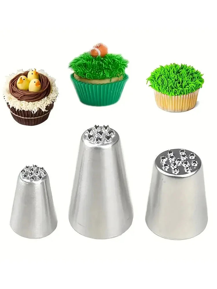 Juego de decoración de pasteles de acero inoxidable, puntas de glaseado sin costuras y boquillas para tuberías de hierba, Ideal para decoración de pasteles DIY, suministros para hornear, 3 uds.