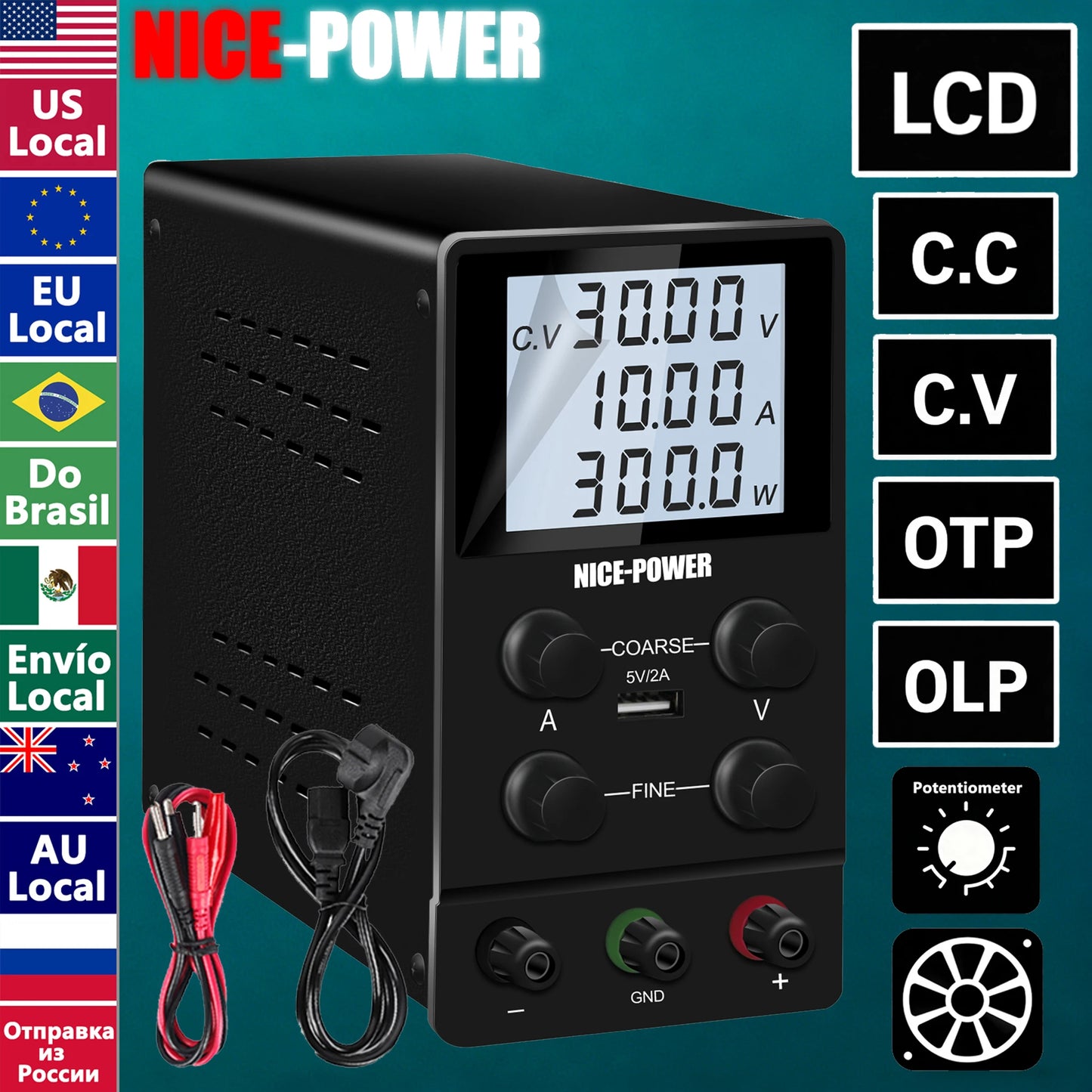 NICE-POWER Fuente de alimentación CC Variable, conmutada ajustable, fuentes de alimentación de laboratorio de banco regulado de alta precisión, interruptor CC/CV automático