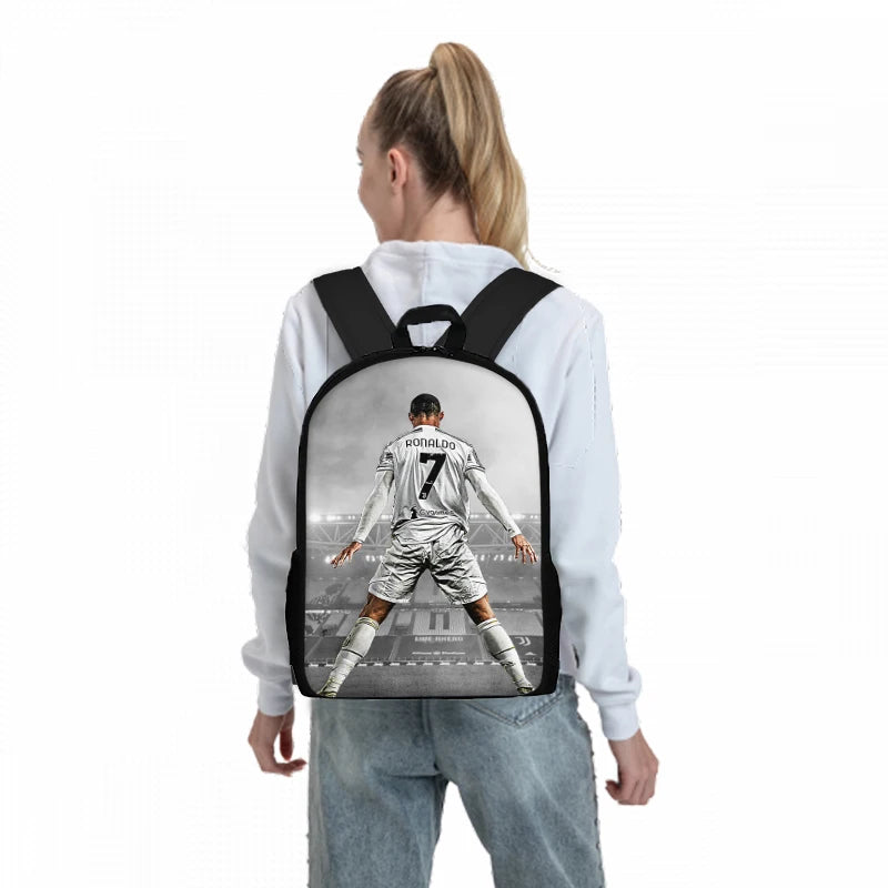 Juego de tres piezas de jugador de fútbol CR7, mochilas para niños y niñas, los mejores regalos, mochila escolar de dibujos animados en 3D para niños