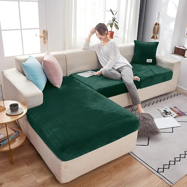 Fundas para cojines de asiento de sofá de terciopelo elástico para sala de estar, cojín Chaise Longue, fundas de sofá para muebles en forma de L de esquina de lujo
