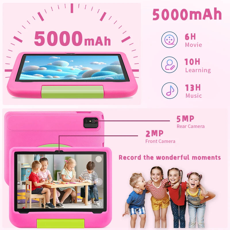 Tablet Paitanry de 10.1 Pulgadas para Niños, Android 15, 8GB RAM, 64GB ROM, WiFi 6, Protección Ocular, 5000mAh, con Funda de Silicona, Regalo para Niños