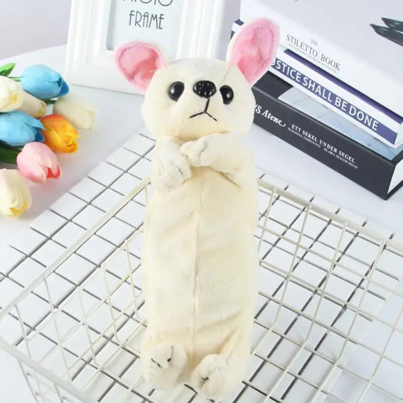 Estuche para lápices de papelería, bolsa para lápices con forma de perro de peluche de dibujos animados, bolsa para bolígrafos de animales, suministros escolares para niños, bolsa para lápices creativa