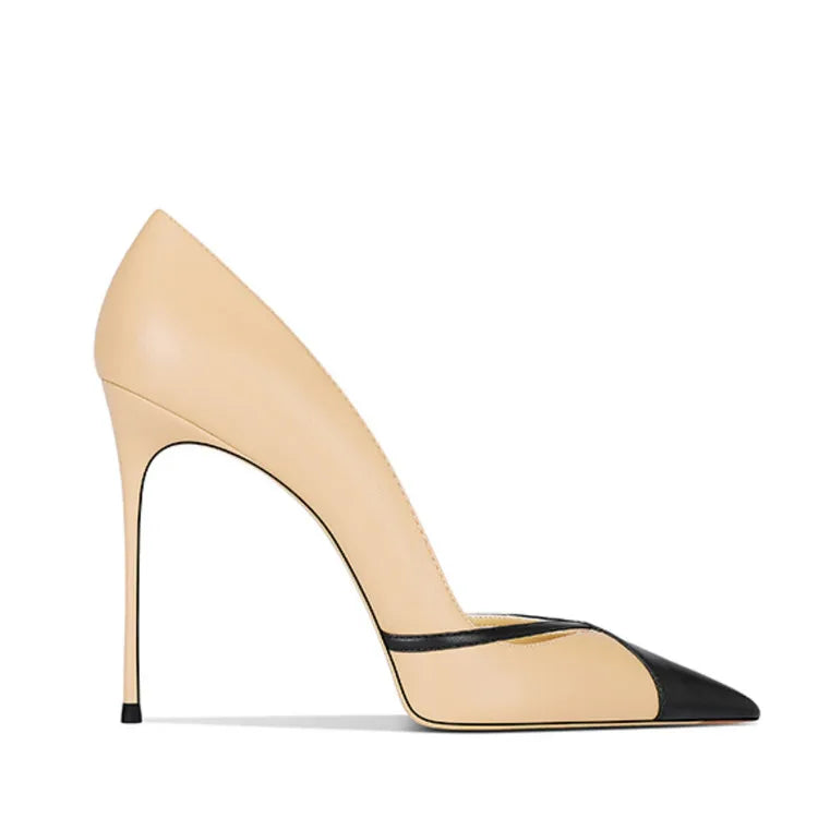 Zapatos de tacón alto de cuero blanco mate con punta puntiaguda y tacones de aguja poco profundos, zapatos de banquete sin cordones