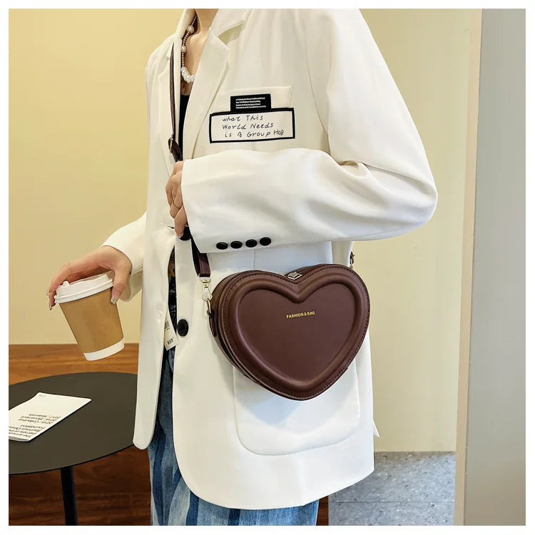 Bolsos cruzados con forma de corazón para mujer, bolso de hombro de cuero Pu sólido, bolsos casuales para mujer, bolsos de diseñador para mujer, nuevo