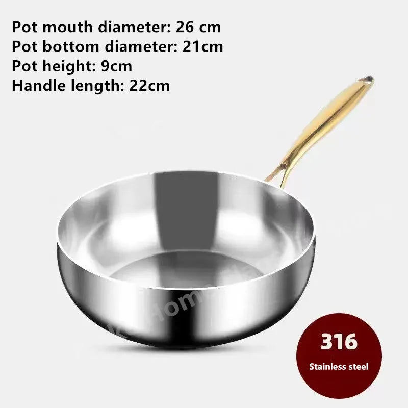 Sartén de acero inoxidable 316, Wok sin recubrimiento aprofundado, sartenes antiadherentes, estufa de Gas, Cocina de Inducción, utensilios de cocina universales