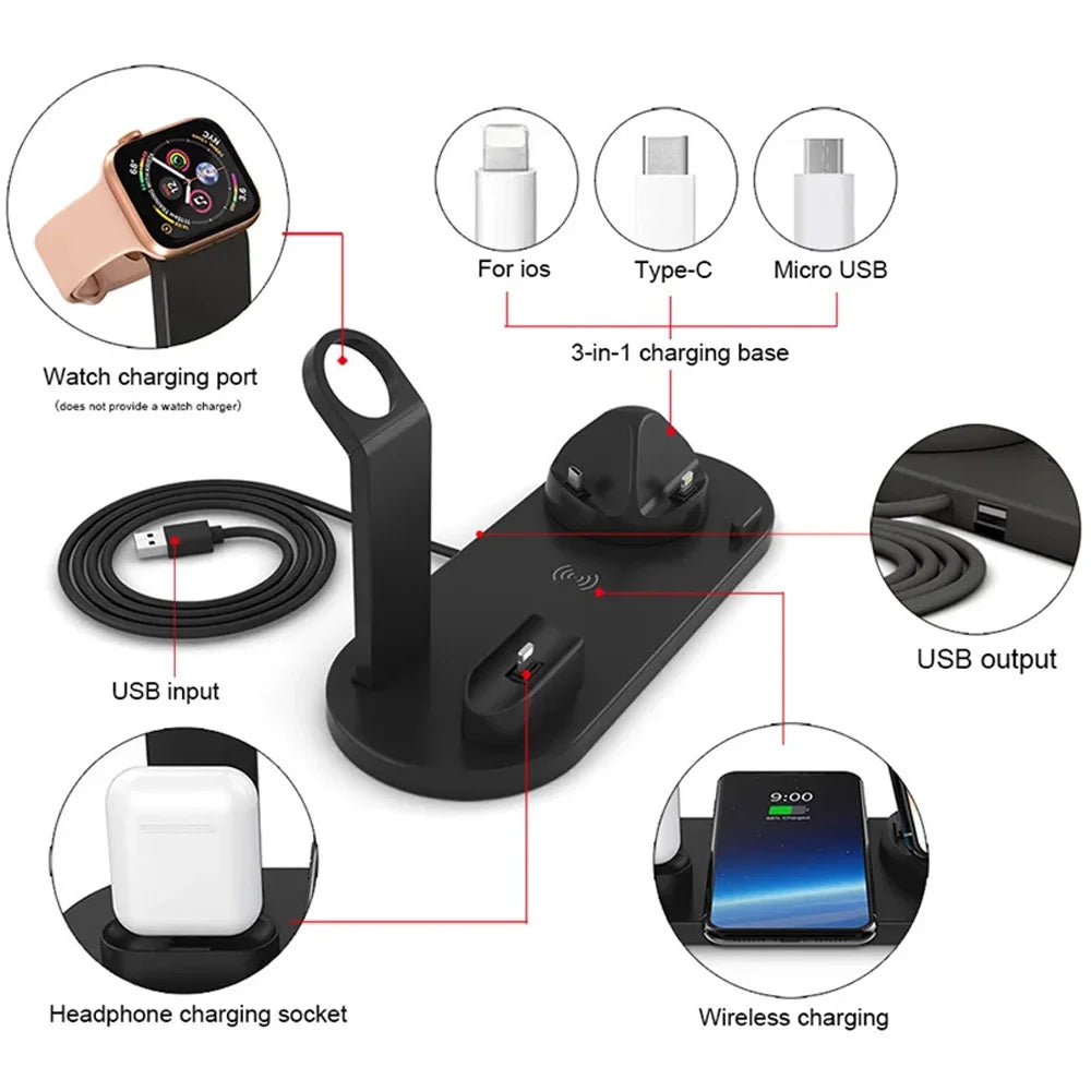 Estación de carga inalámbrica universal para iPhone17 16, 15, 14, 13, 12, 11 Pro Max/Pro/Mini/Plus y para AirPods Pro 2 - Carga rápida