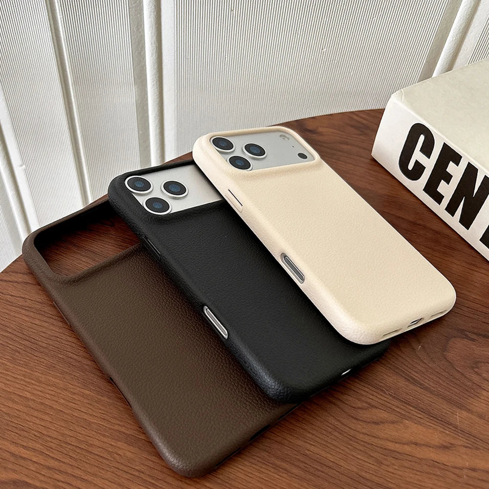 Funda de teléfono con textura de cuero de lujo para iPhone 17 Pro Max 17 Air 16 Plus 15 14 13 12 11 Pro Max, carcasa suave de TPU a prueba de golpes