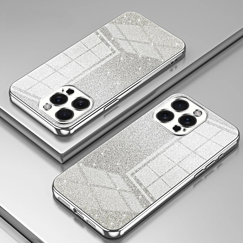 Funda Brillante Electrochapada para iPhone 17 Air 16 16E 15 14 13 12 Mini 11 Pro Max XS X XR SE 2 3 7 8 Plus, Cubierta Trasera de TPU Suave