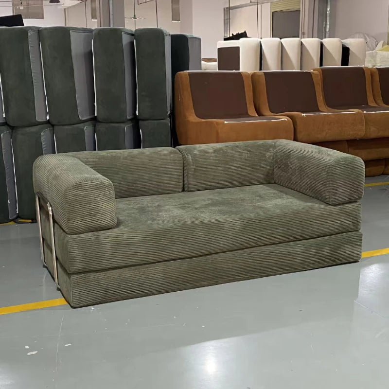 m Sofá italiano minimalista retro de pana de alta gama para sala de estar, sofá cama comprimido, transporte aéreo lavable m