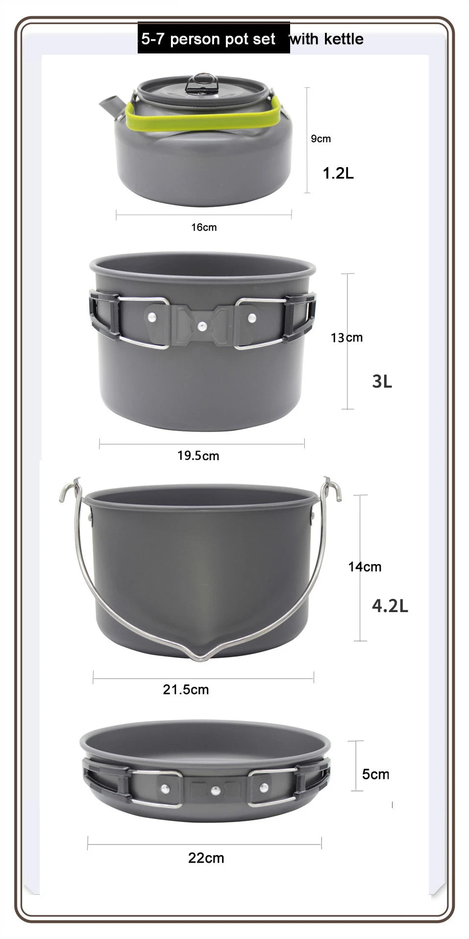 Juego de utensilios de cocina para acampar para 1 a 7 personas, olla y sartén ligeros y portátiles con bolsa de transporte, perfecto para acampar al aire libre